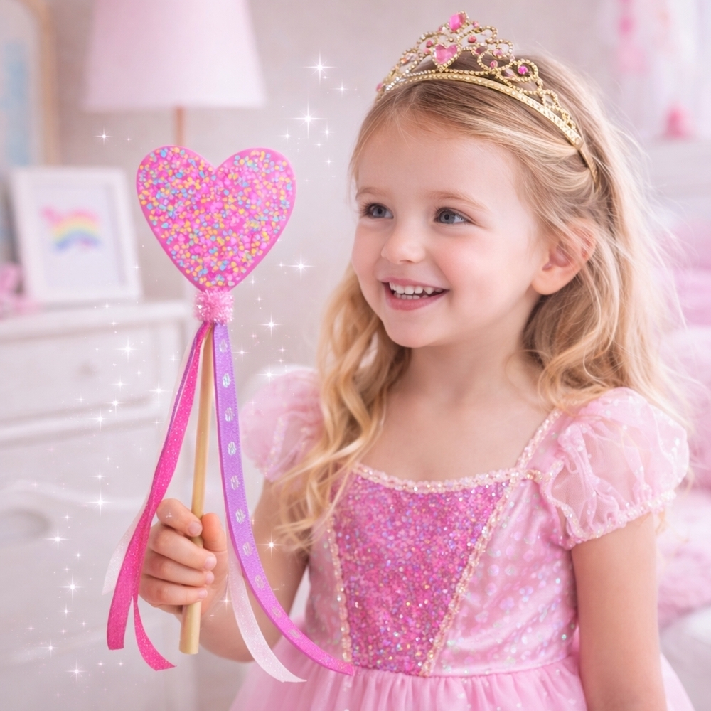 Handmade Pink Glitter Heart Princess Wand Decor – Fairy Magic Wand Girls Room